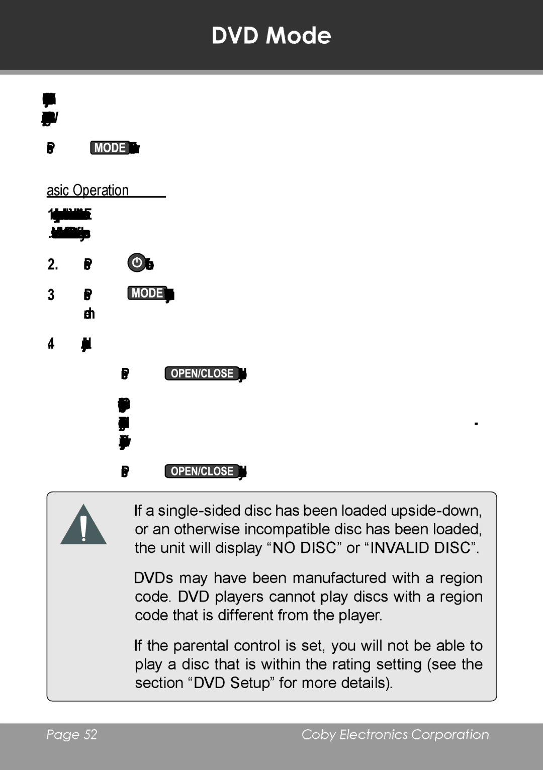 COBY electronic TV-DVD2090, TV-DVD1390 instruction manual DVD Mode, Basic Operation 