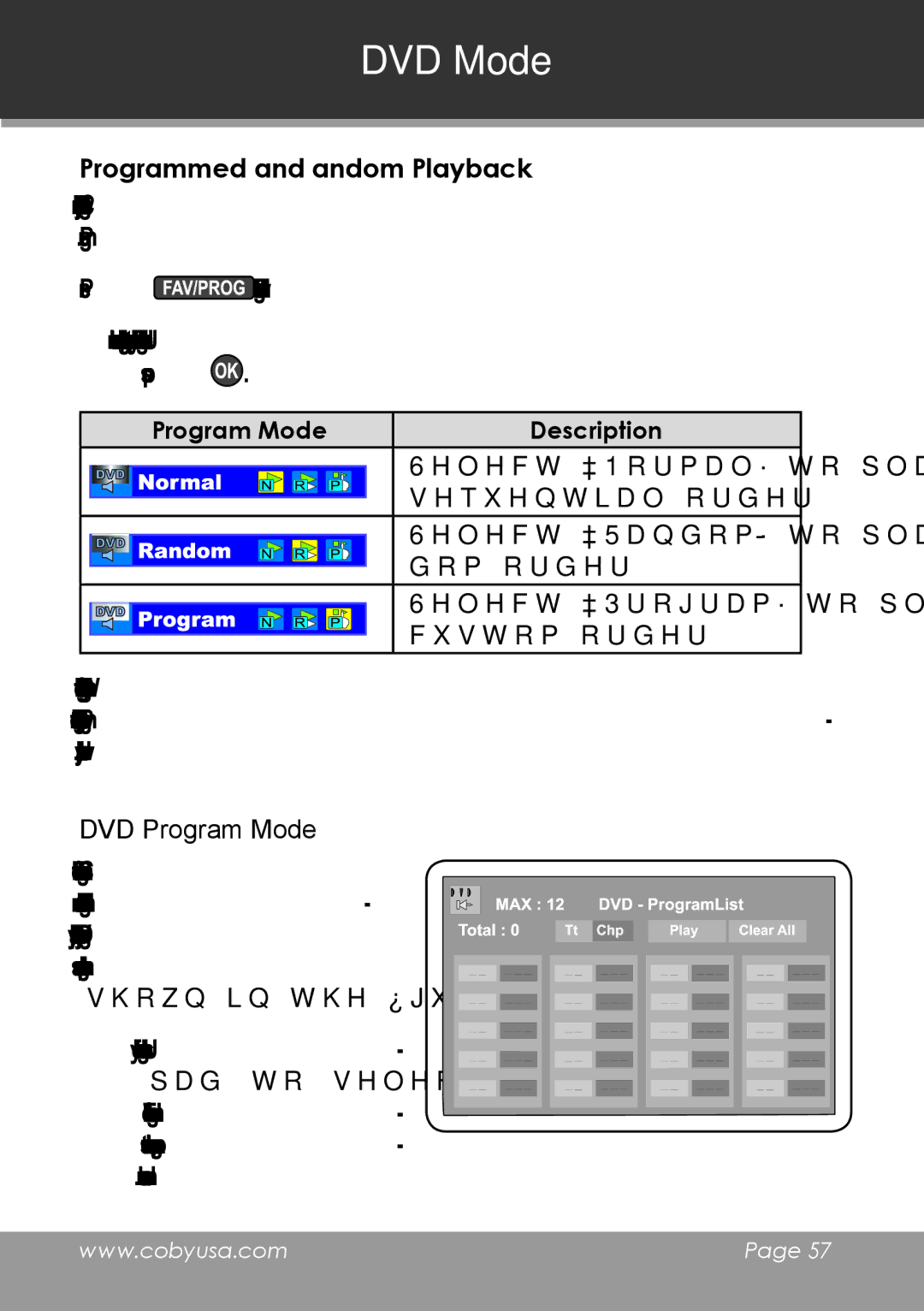 COBY electronic TV-DVD1390, TV-DVD2090 instruction manual Programmed and Random Playback, DVD Program Mode 