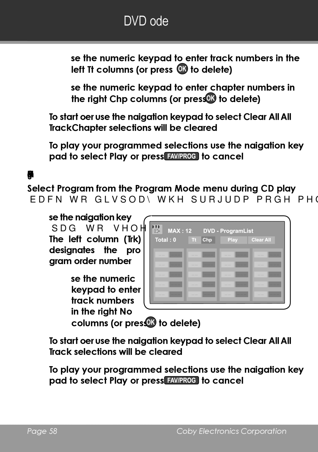 COBY electronic TV-DVD2090, TV-DVD1390 instruction manual CD Program Mode 