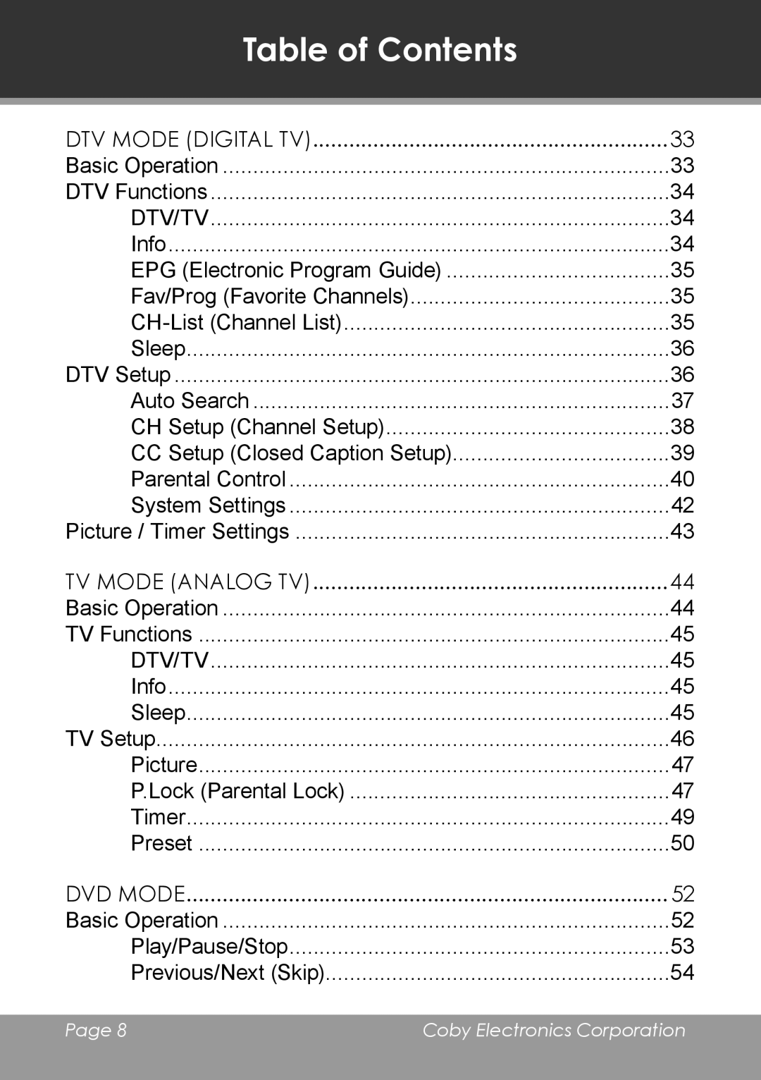 COBY electronic TV-DVD2090, TV-DVD1390 instruction manual DVD Mode 