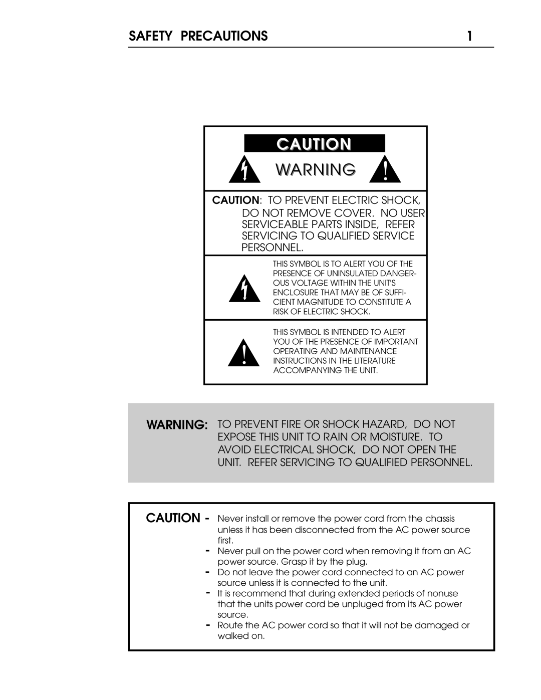 Coda 01 warranty Safety Precautions 