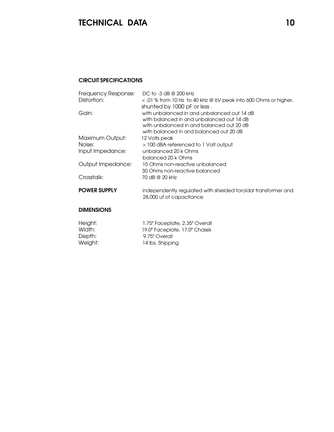 Coda 02b operation manual Power Supply 