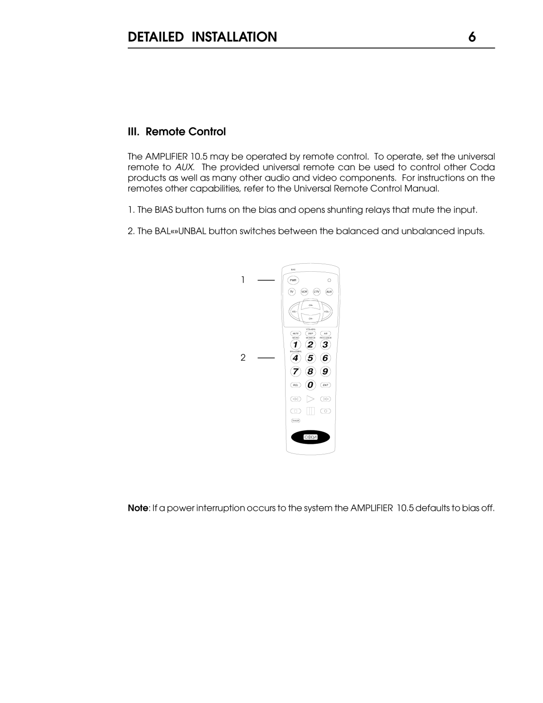 Coda 10.5 operation manual III. Remote Control 