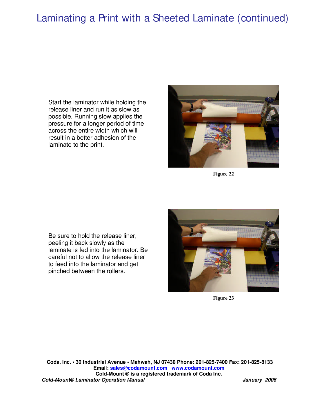 Coda Cold-Mount Laminator operation manual Laminating a Print with a Sheeted Laminate 