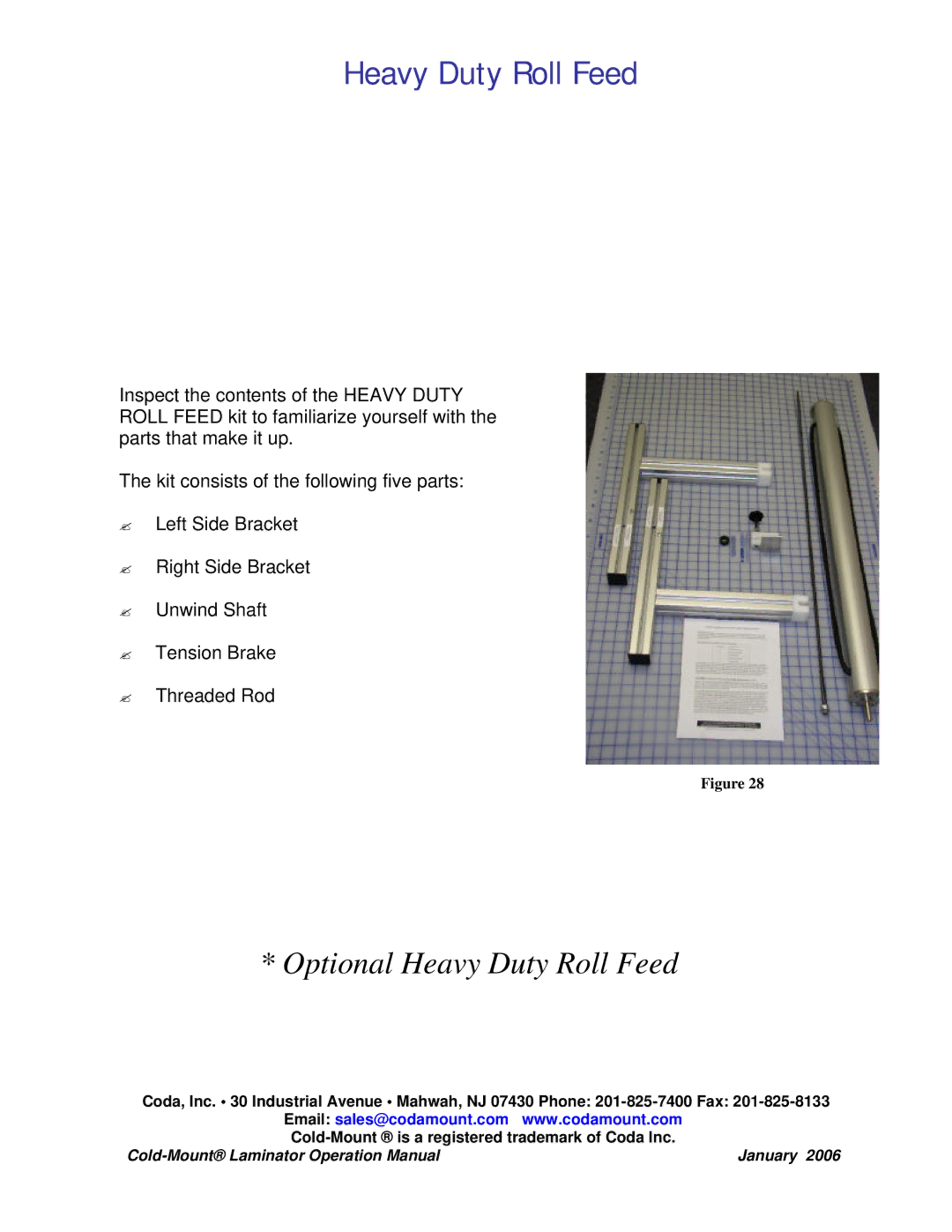 Coda Cold-Mount Laminator operation manual Optional Heavy Duty Roll Feed 