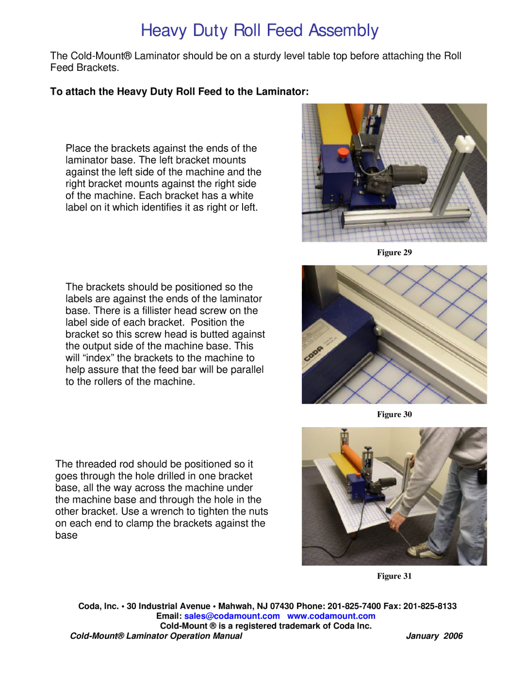 Coda Cold-Mount Laminator Heavy Duty Roll Feed Assembly, To attach the Heavy Duty Roll Feed to the Laminator 