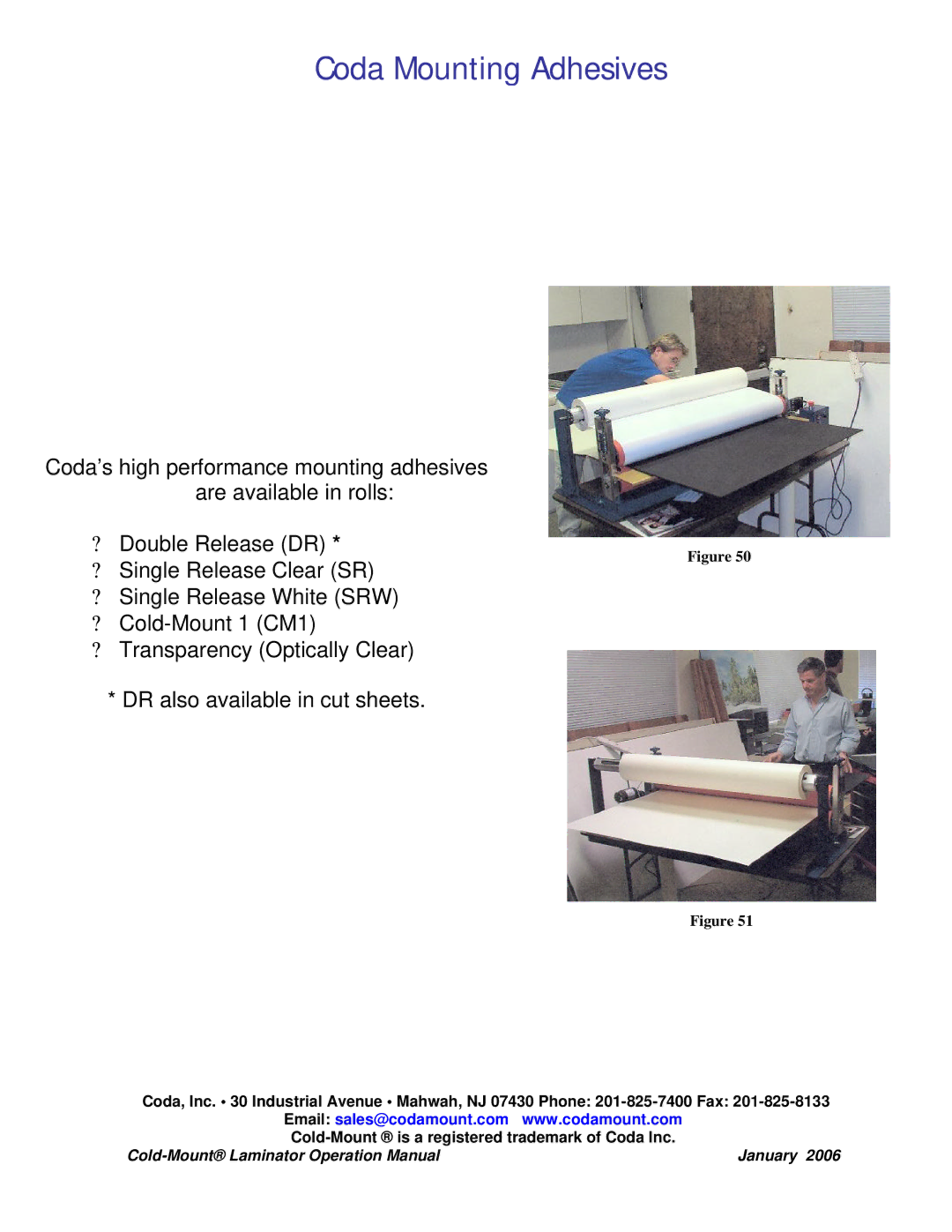 Coda Cold-Mount Laminator operation manual Coda Mounting Adhesives 