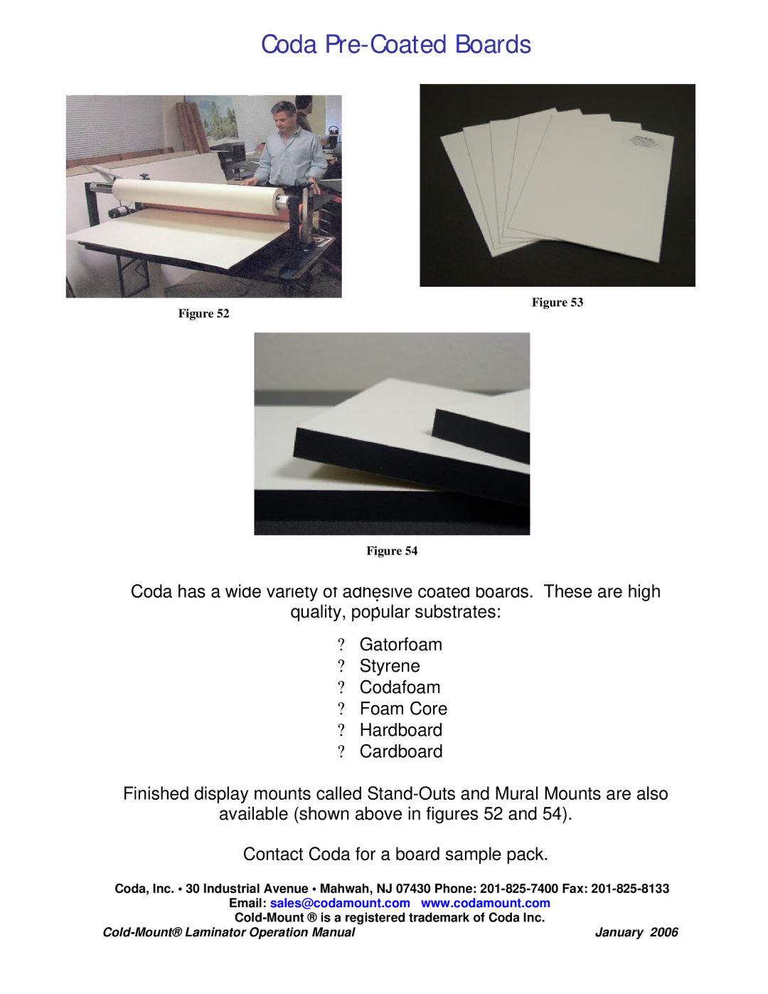 Coda Cold-Mount Laminator operation manual Coda Pre-Coated Boards 