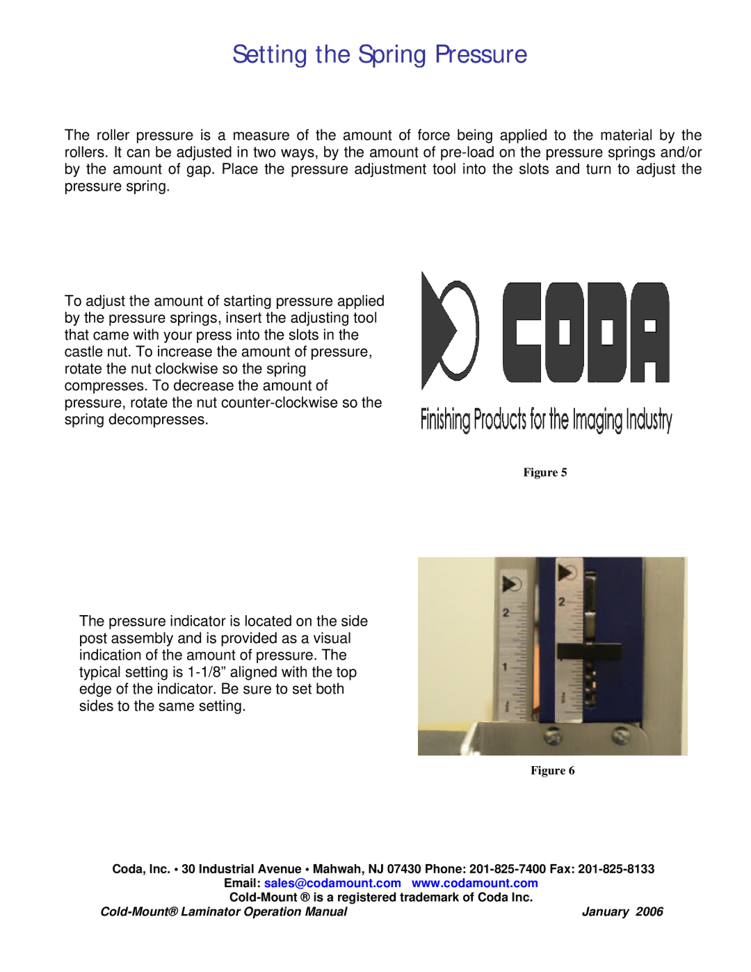 Coda Cold-Mount Laminator operation manual Setting the Spring Pressure 