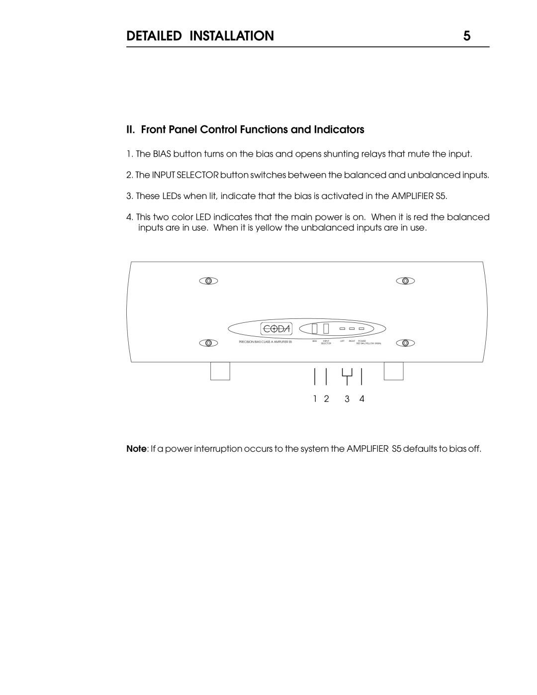 Coda S5 operation manual II. Front Panel Control Functions and Indicators 