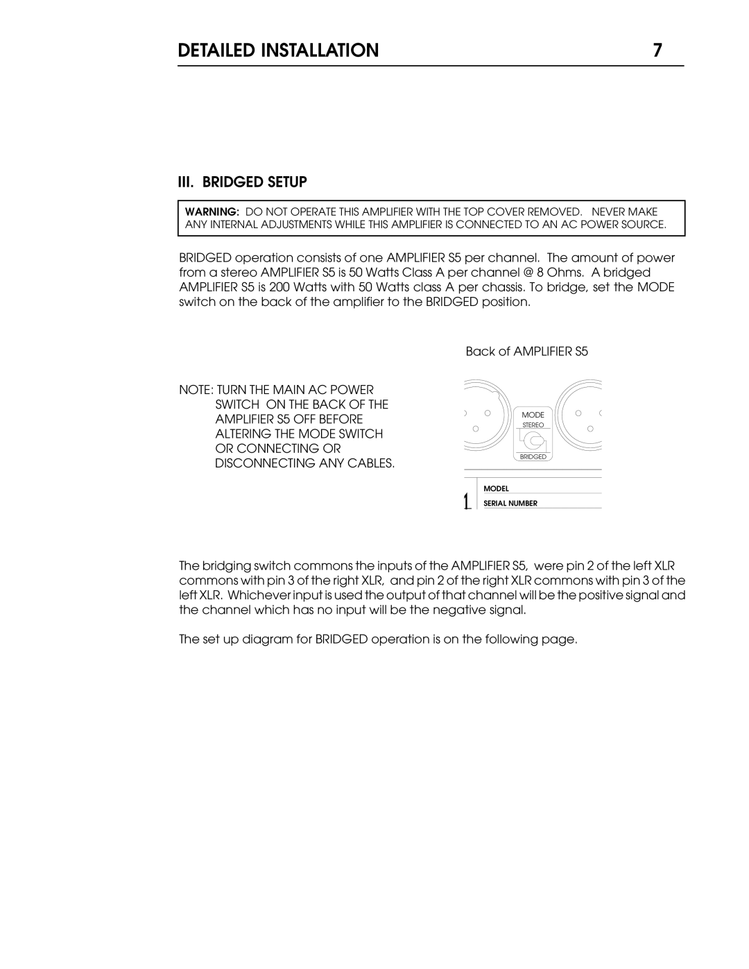 Coda S5 operation manual III. Bridged Setup 