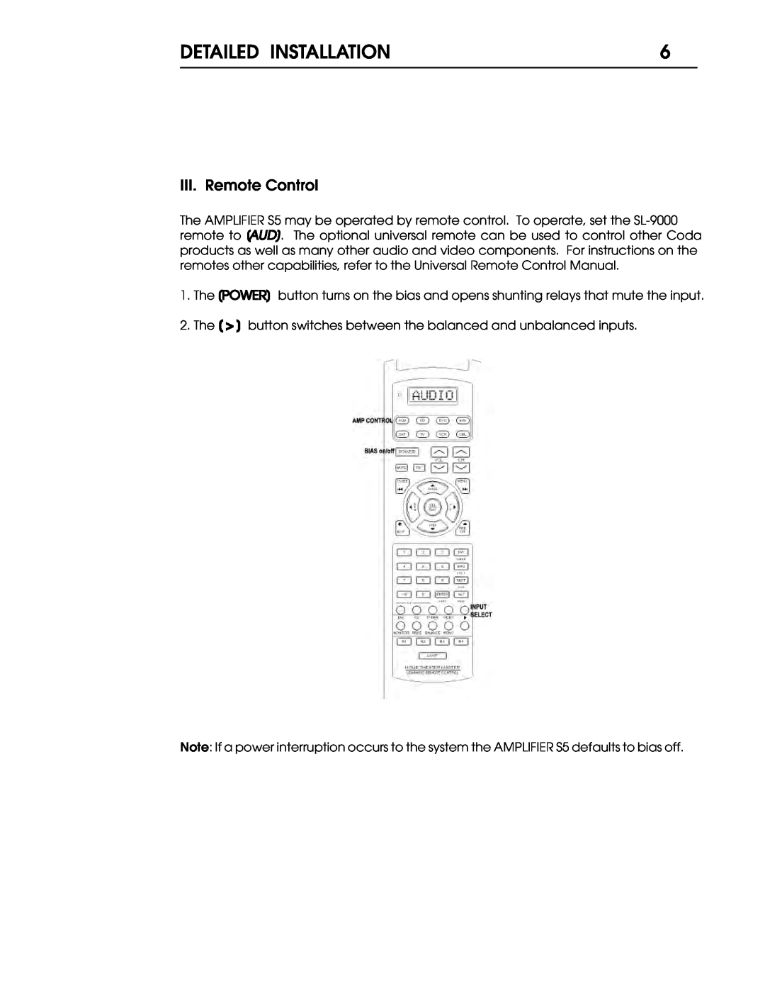 Coda S5 operation manual Detailed Installation, III. Remote Control 