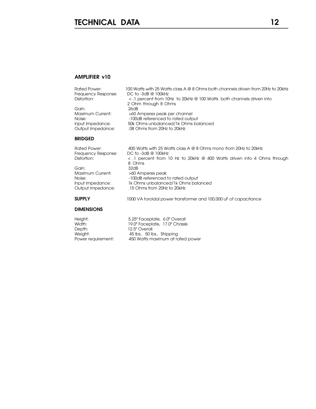 Coda V10 operation manual Amplifier 