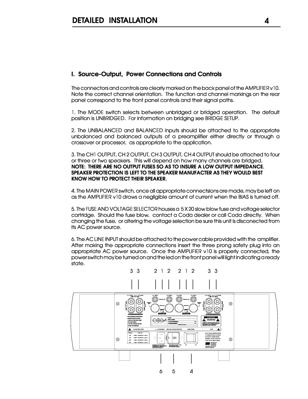 Coda V10 operation manual I. Source-Output,Power Connections and Controls 