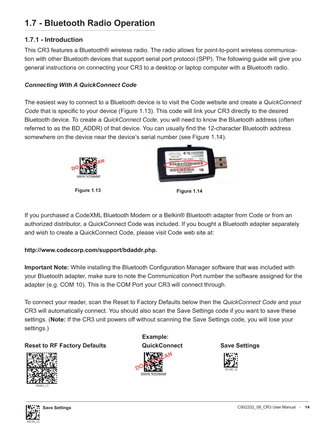 Code Alarm CR3 manual Bluetooth Radio Operation, Example Reset to RF Factory Defaults QuickConnect 