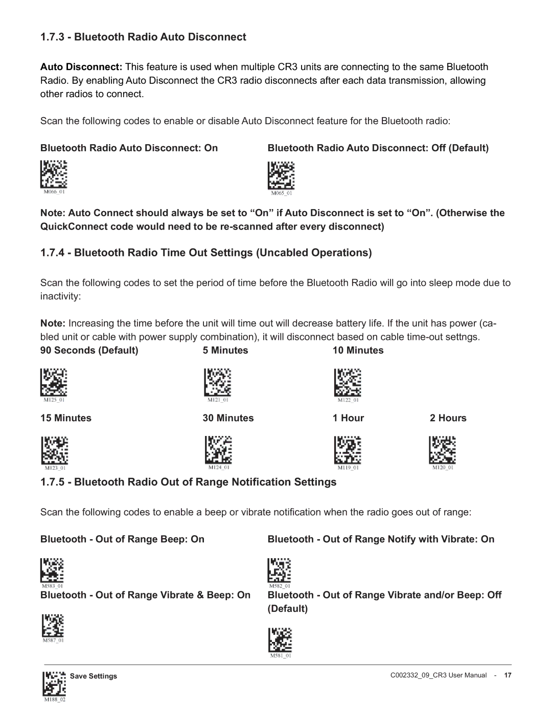 Code Alarm CR3 manual Bluetooth Radio Auto Disconnect, Bluetooth Radio Time Out Settings Uncabled Operations 