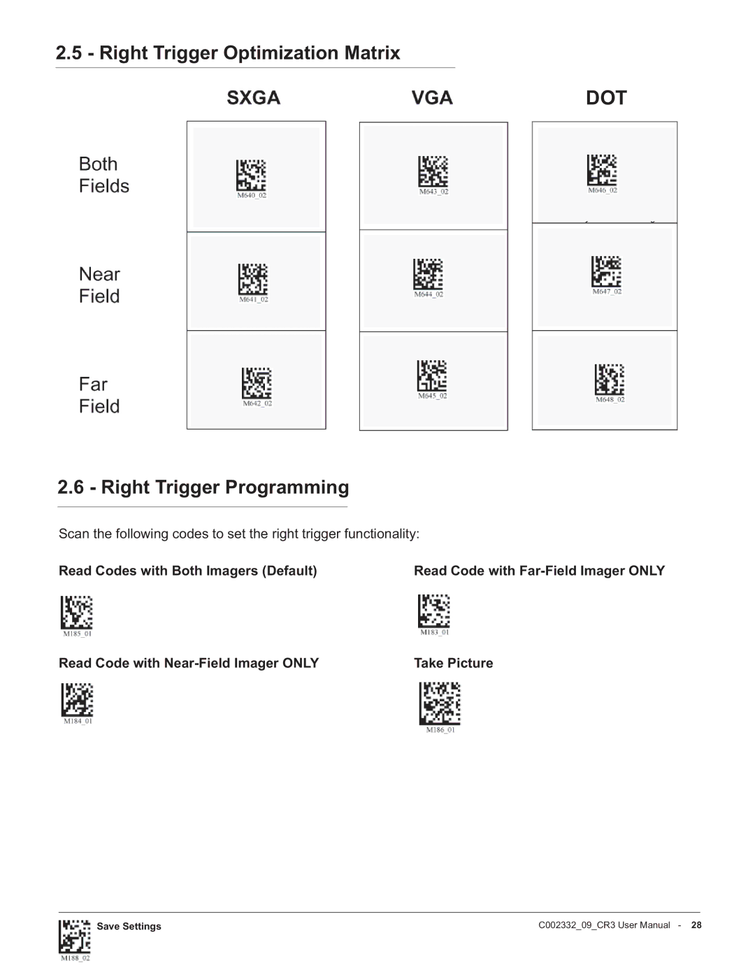 Code Alarm CR3 manual Right Trigger Optimization Matrix, Right Trigger Programming, Read Code with Near-Field Imager only 