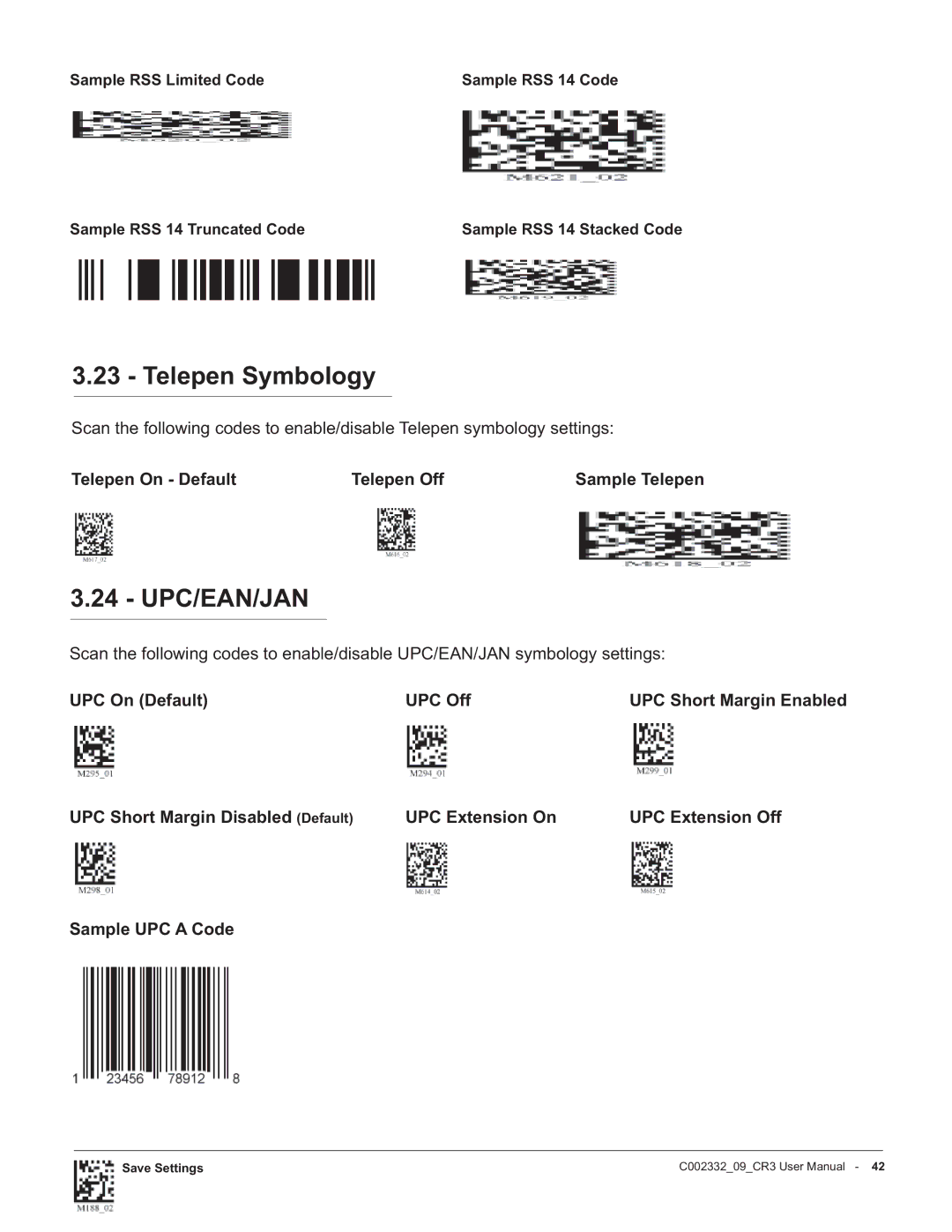 Code Alarm CR3 manual Telepen Symbology, Upc/Ean/Jan 