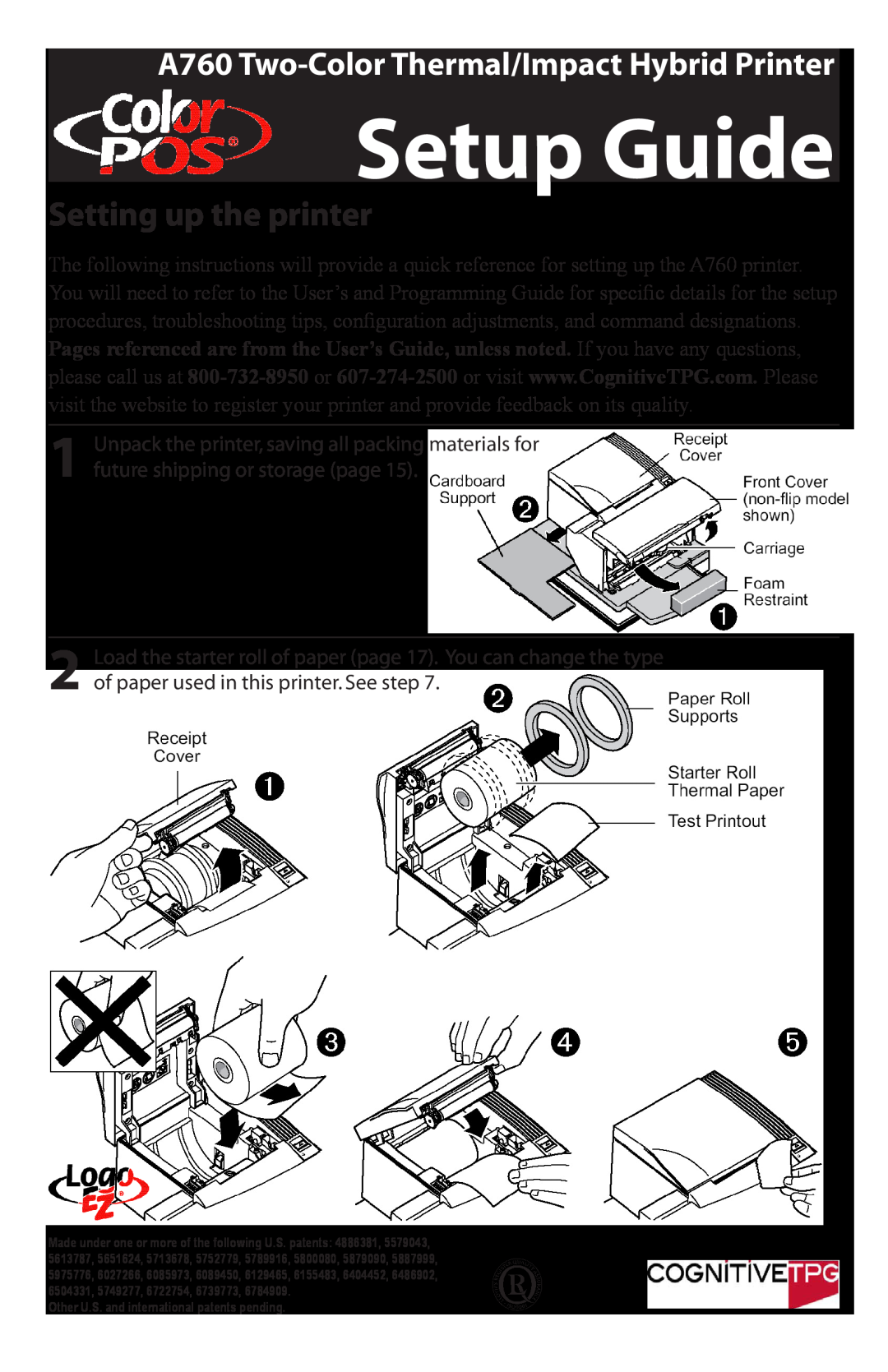 Cognitive Solutions setup guide Setup Guide, Setting up the printer, A760 Two-Color Thermal/Impact Hybrid Printer 