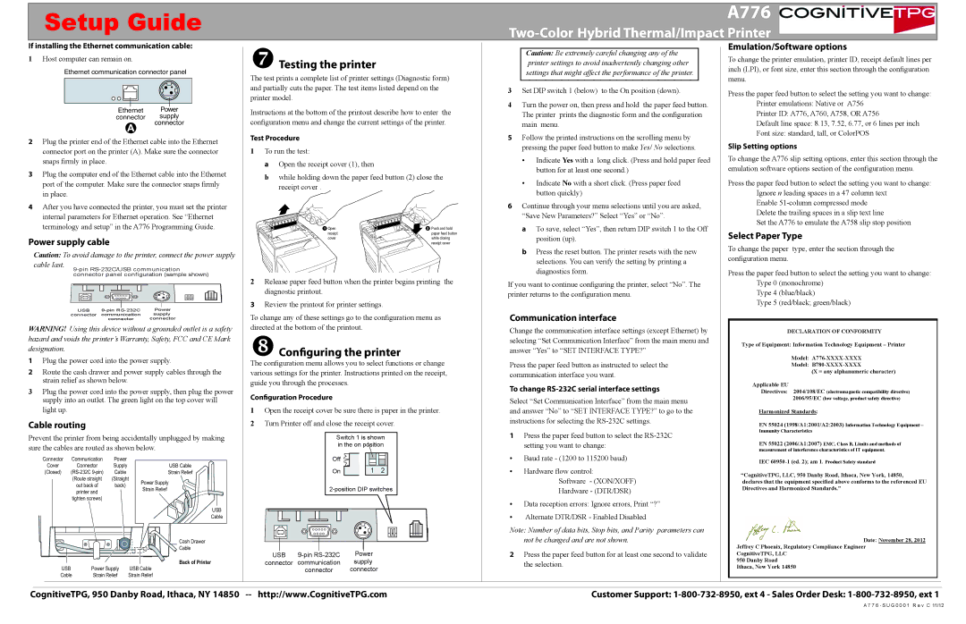 Cognitive Solutions A776 setup guide Testing the printer, Configuring the printer 