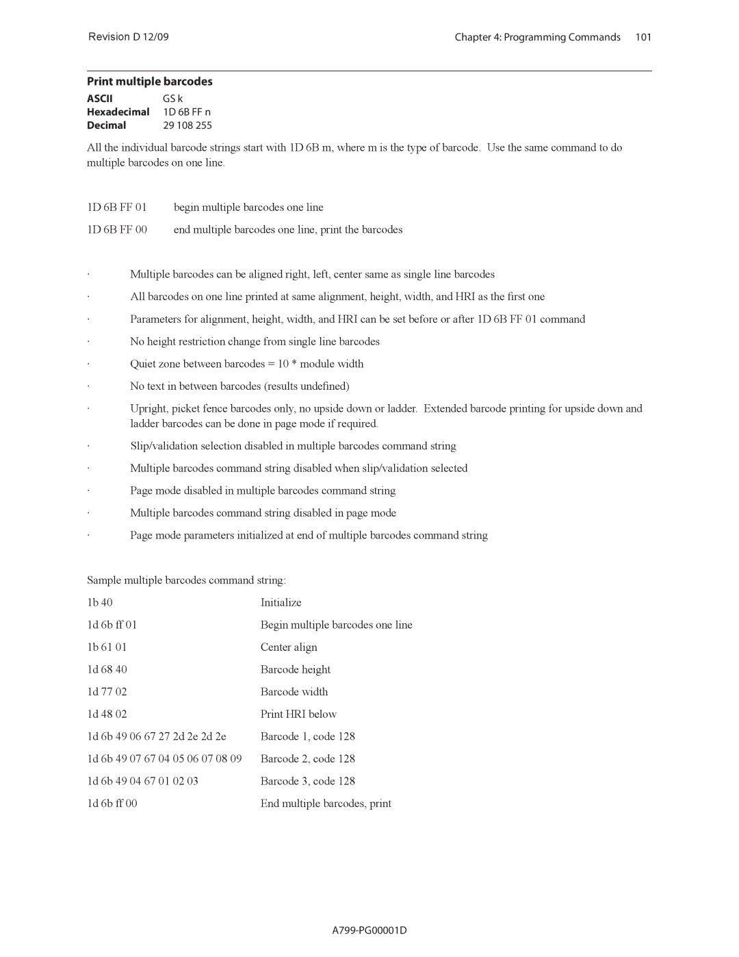 Cognitive Solutions A799 manual Print multiple barcodes, GS k 