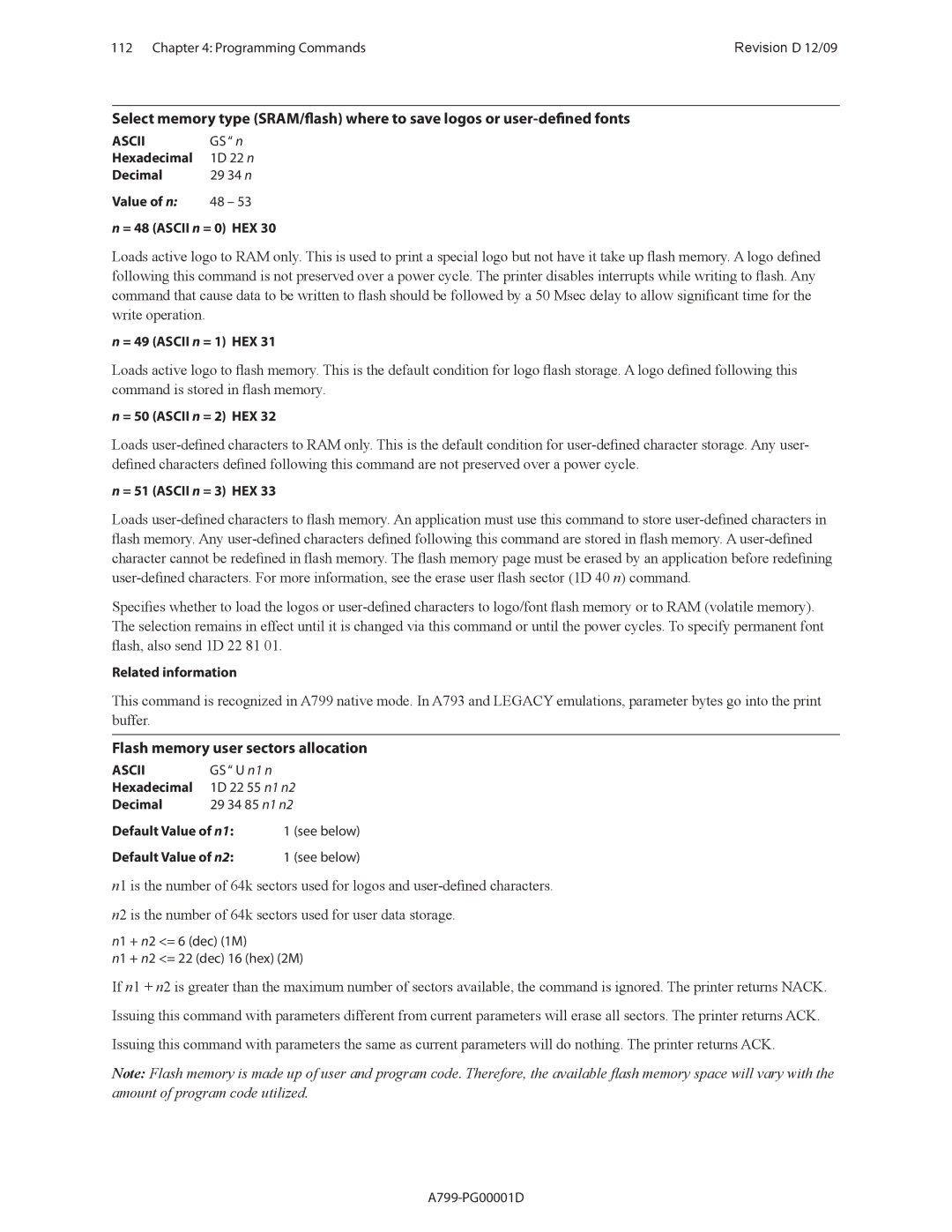 Cognitive Solutions A799 manual Flash memory user sectors allocation 