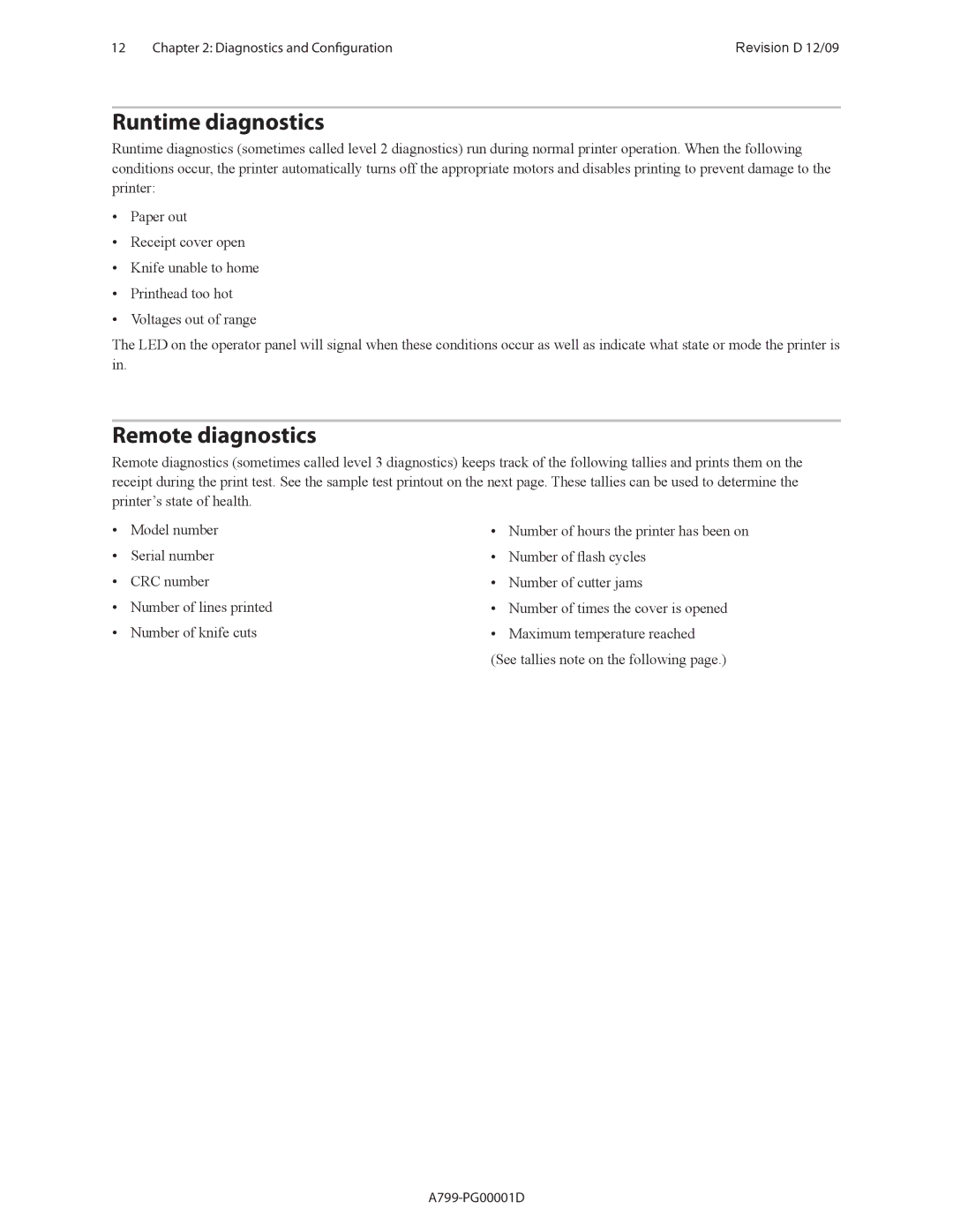 Cognitive Solutions A799 manual Runtime diagnostics, Remote diagnostics 