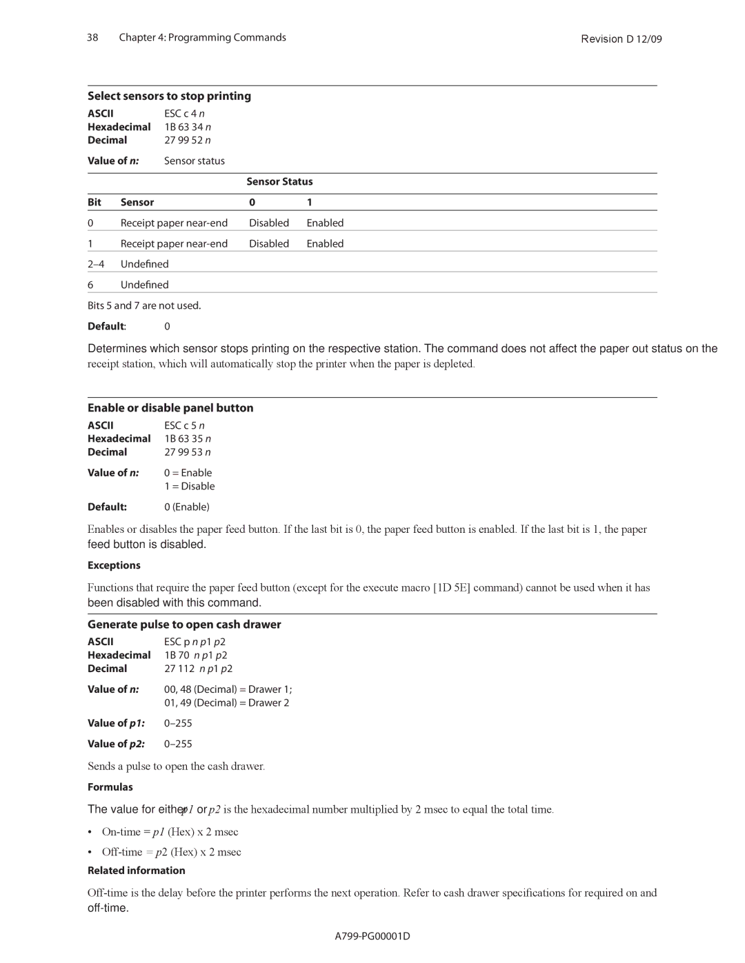 Cognitive Solutions A799 manual Select sensors to stop printing, Enable or disable panel button 