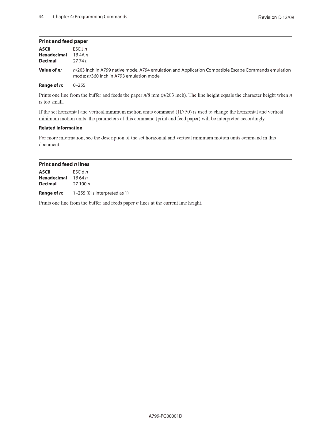 Cognitive Solutions A799 manual Print and feed paper, Print and feed n lines 