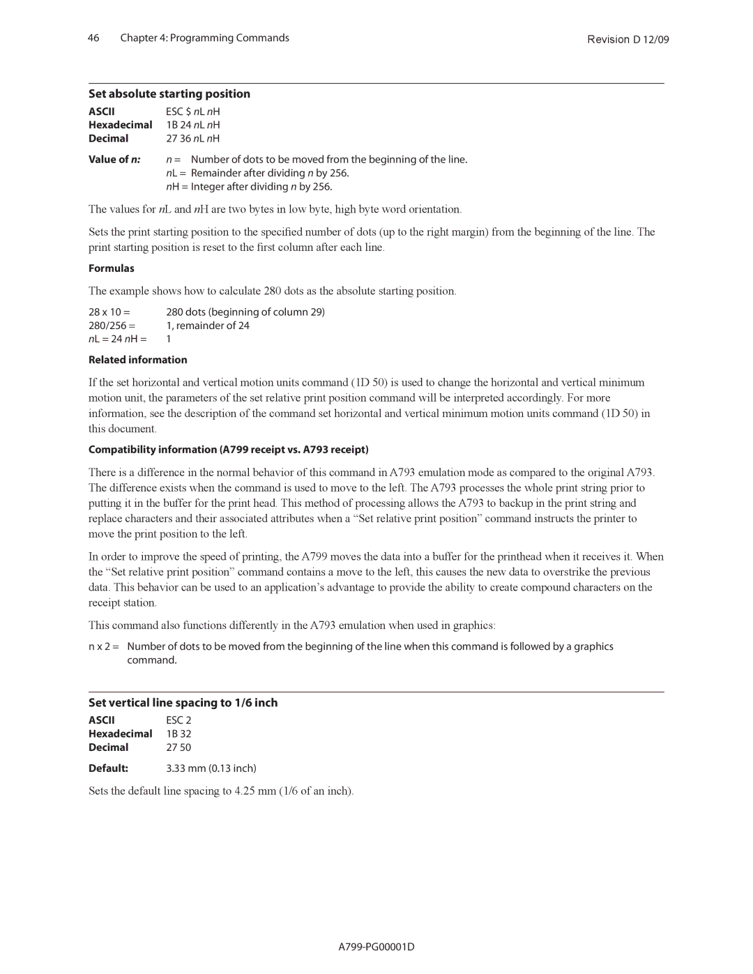 Cognitive Solutions A799 manual Set absolute starting position, Set vertical line spacing to 1/6 inch 