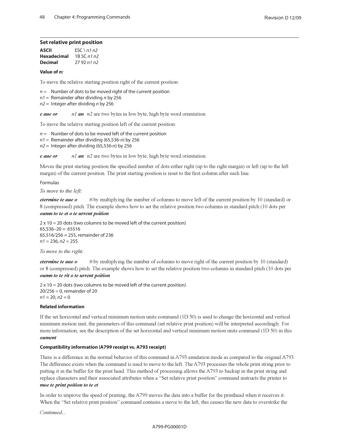 Cognitive Solutions A799 manual Set relative print position, To move to the left 