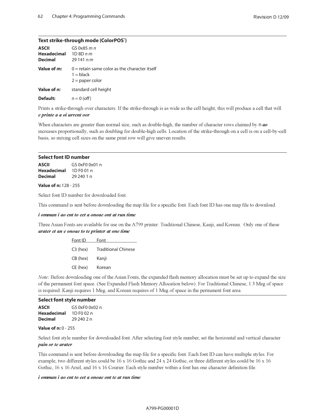 Cognitive Solutions A799 manual Text strike-through mode ColorPOS, Select font ID number, Select font style number 