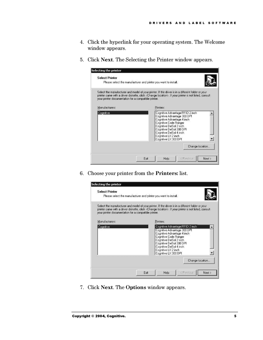 Cognitive Solutions Advantage RFID Thermal Printer manual I V E R S a N D L a B E L S O F T W a R E 