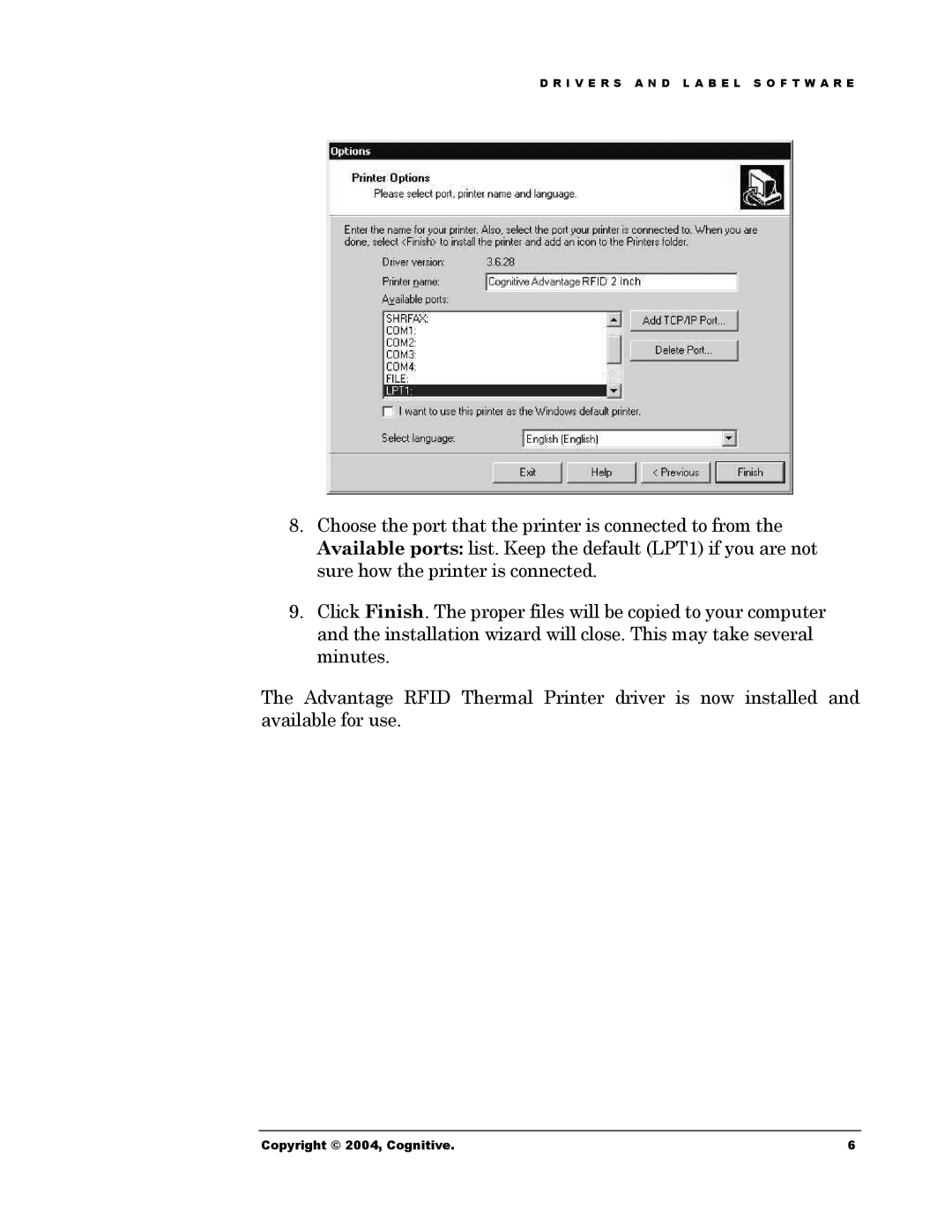 Cognitive Solutions Advantage RFID Thermal Printer manual Copyright 2004, Cognitive 