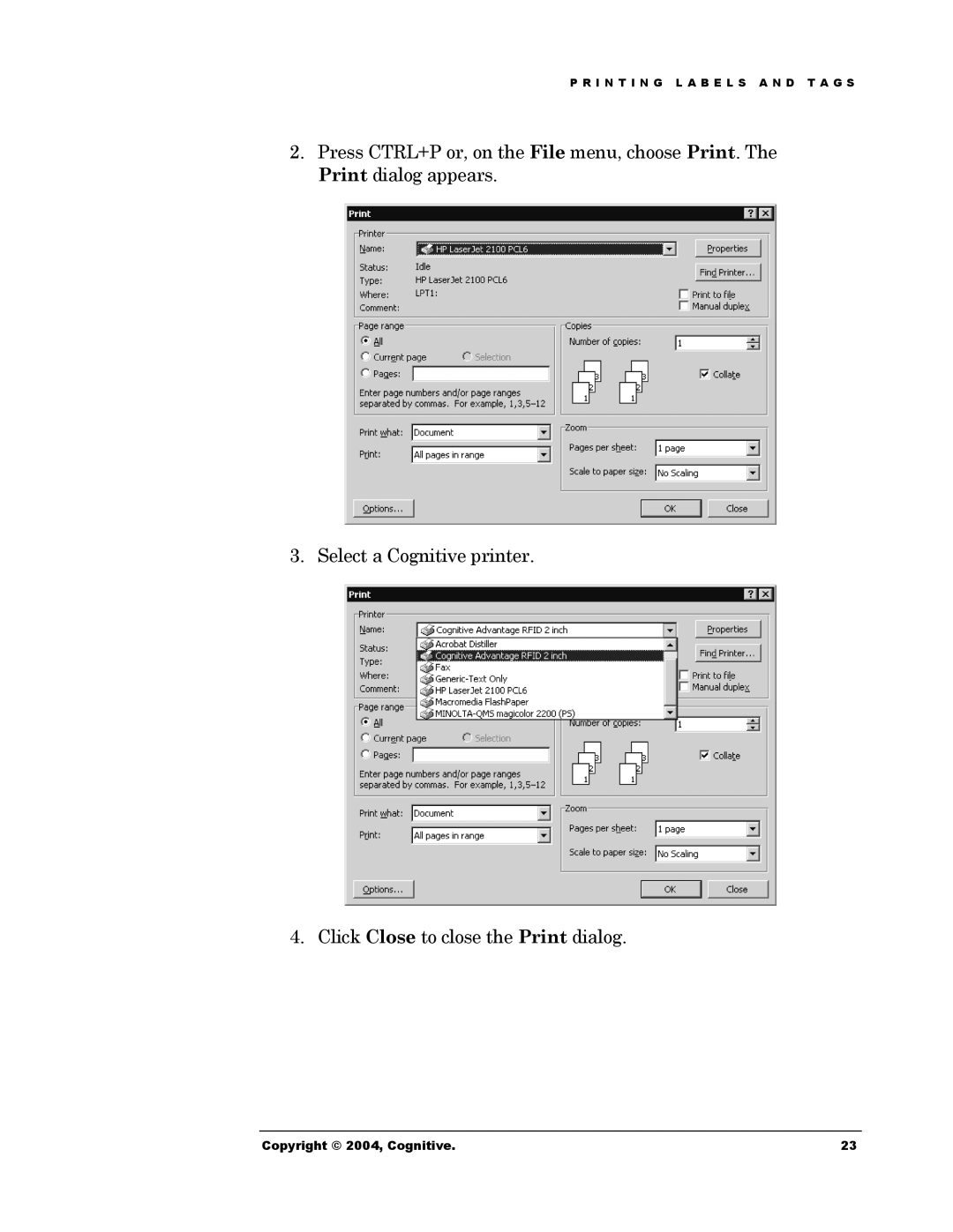 Cognitive Solutions Advantage RFID Thermal Printer manual Copyright 2004, Cognitive 