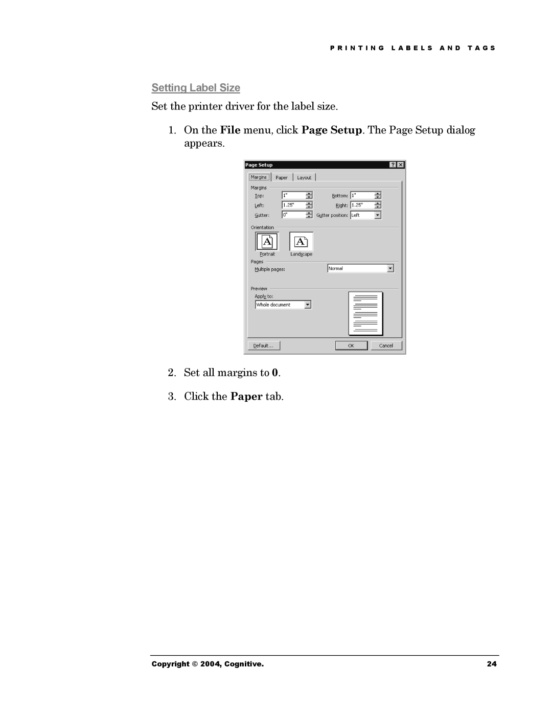 Cognitive Solutions Advantage RFID Thermal Printer manual Setting Label Size 