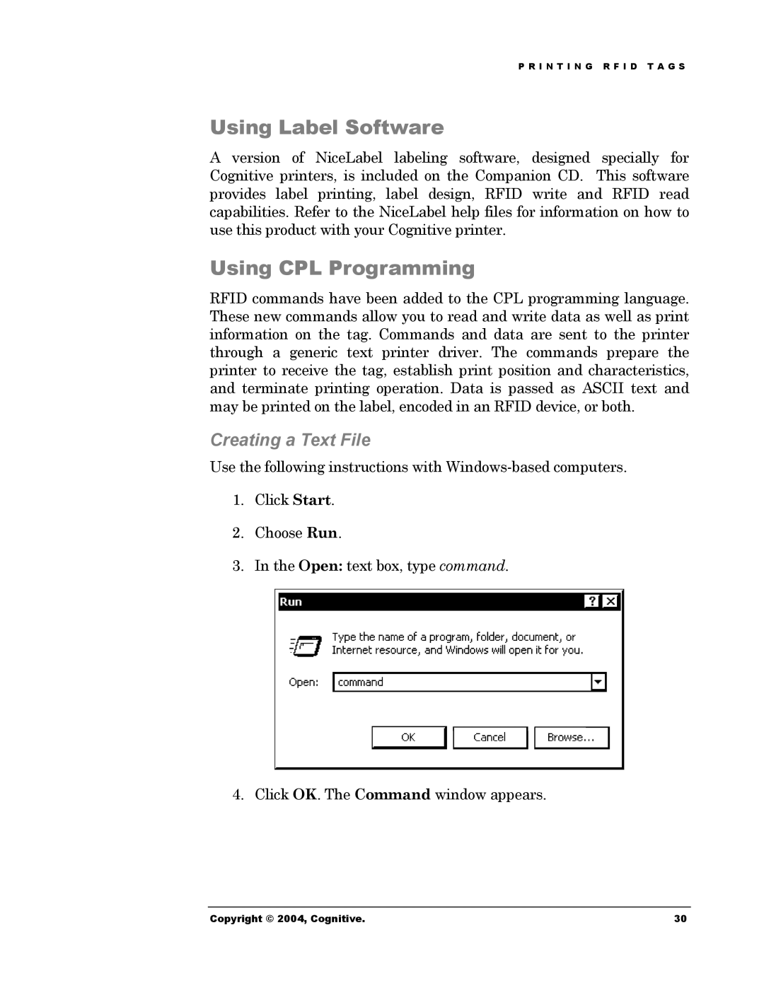 Cognitive Solutions Advantage RFID Thermal Printer manual Using Label Software 