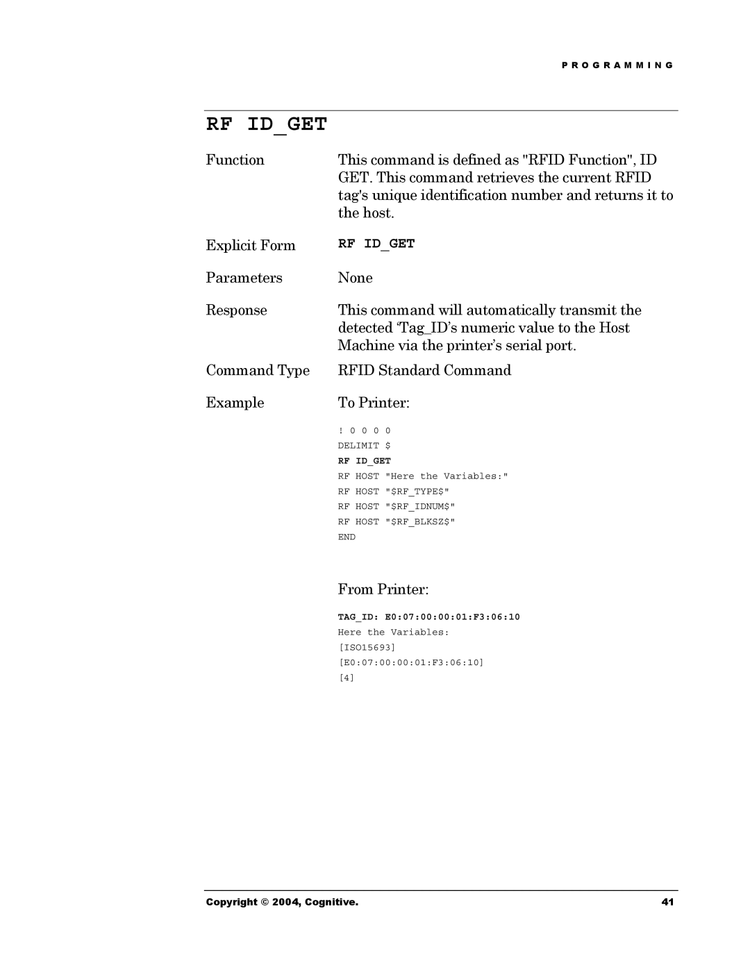 Cognitive Solutions Advantage RFID Thermal Printer manual RF Idget 