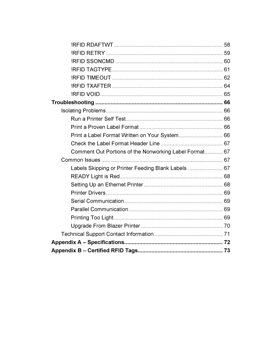 Cognitive Solutions Advantage RFID Thermal Printer manual Appendix a Specifications Appendix B Certified Rfid Tags 