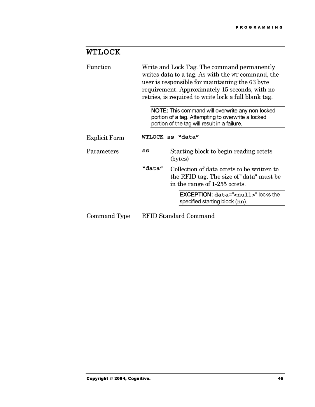 Cognitive Solutions Advantage RFID Thermal Printer manual Wtlock ss data 