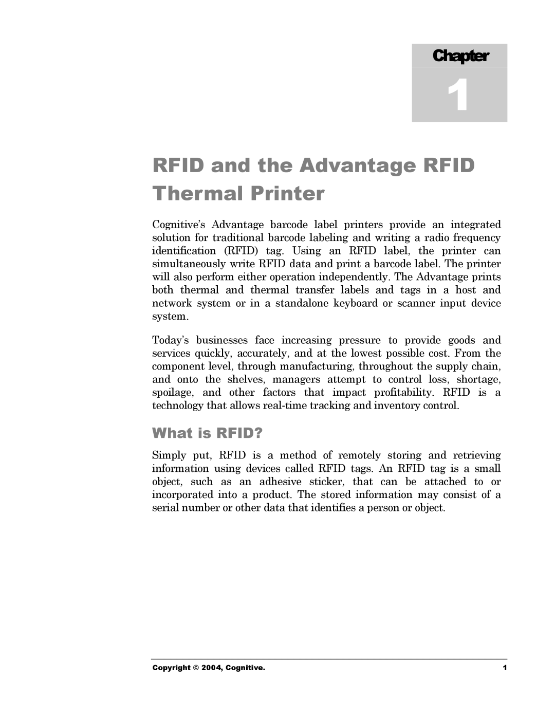 Cognitive Solutions Advantage RFID Thermal Printer manual Rfid and the Advantage Rfid Thermal Printer, What is RFID? 