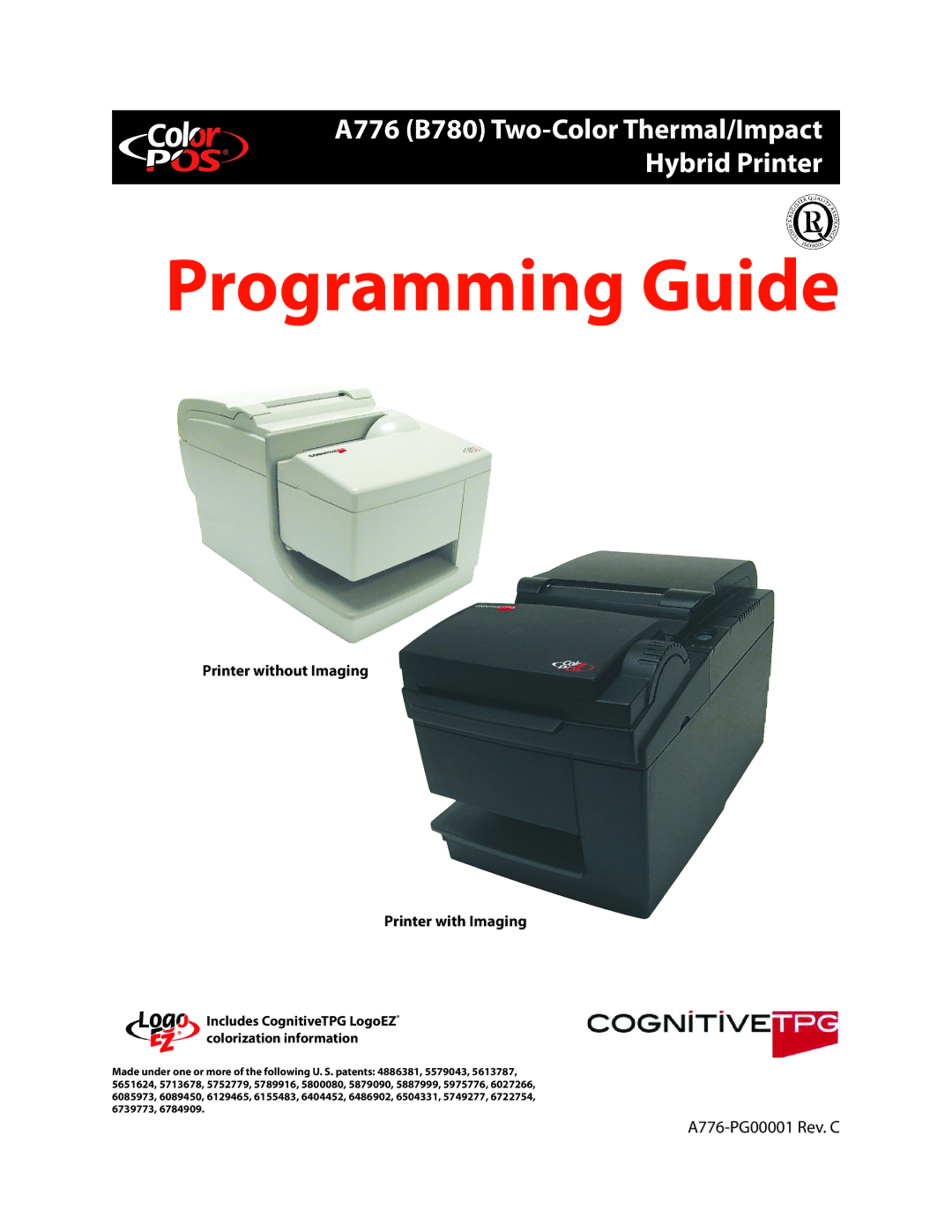 Cognitive Solutions A776, B780 manual Programming Guide, Printer without Imaging Printer with Imaging 