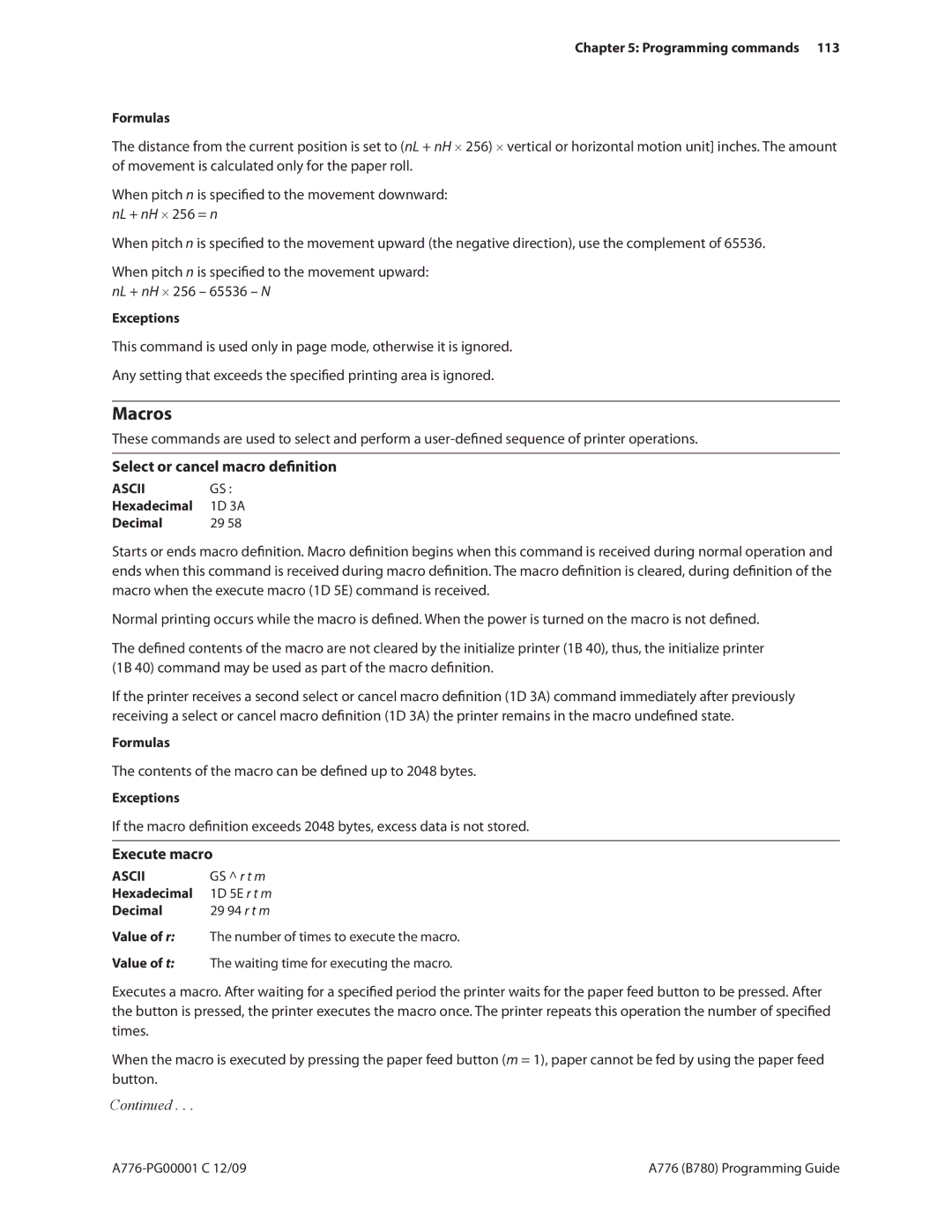 Cognitive Solutions A776, B780 Select or cancel macro definition, Contents of the macro can be defined up to 2048 bytes 