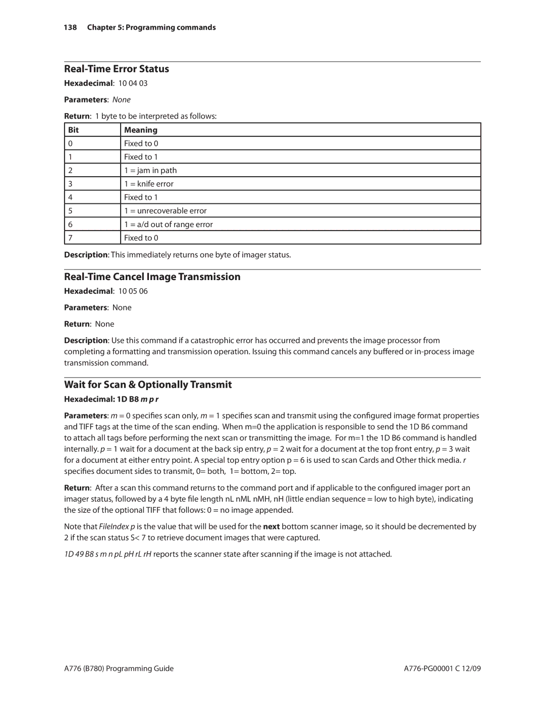 Cognitive Solutions B780 Real-Time Error Status, Real-Time Cancel Image Transmission, Wait for Scan & Optionally Transmit 