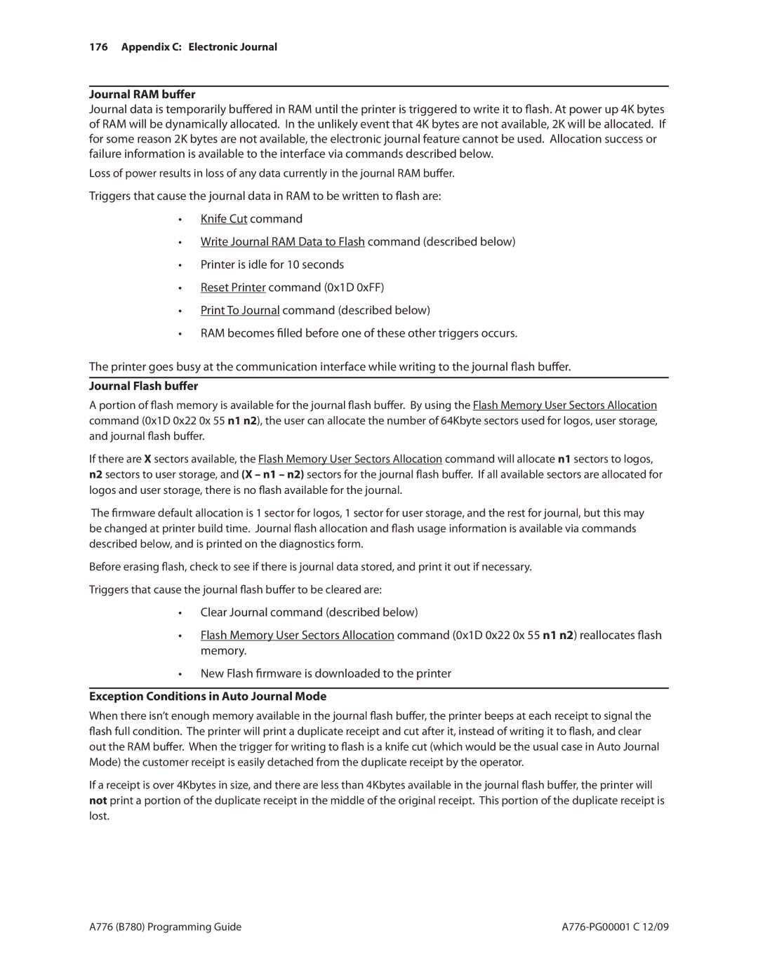 Cognitive Solutions B780, A776 manual Journal RAM buffer, Journal Flash buffer, Exception Conditions in Auto Journal Mode 