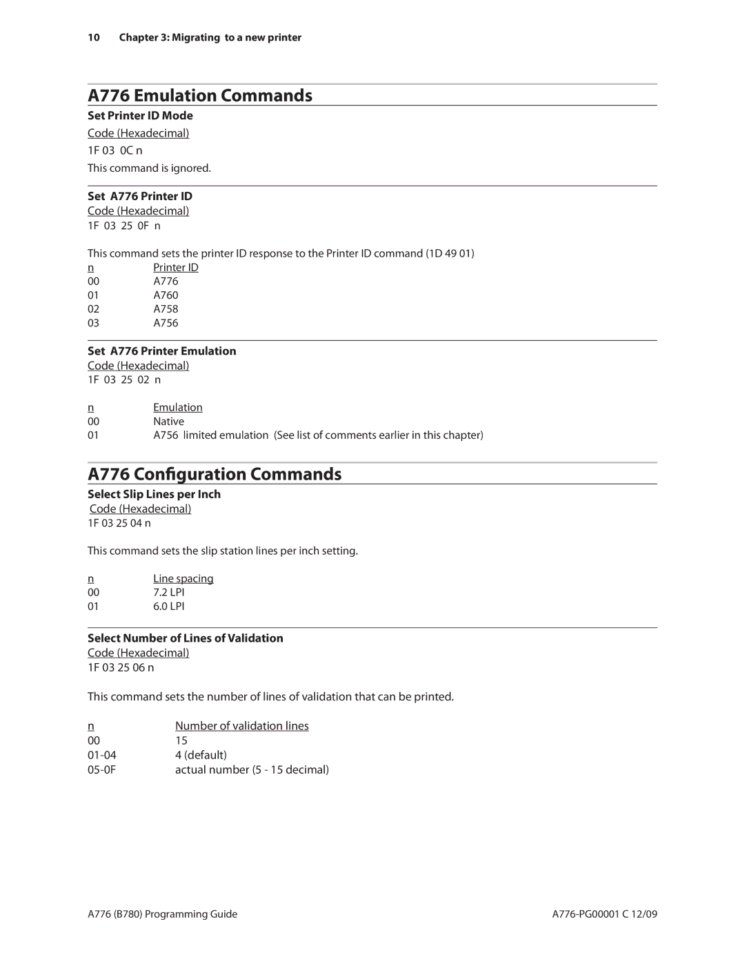 Cognitive Solutions B780 manual A776 Emulation Commands, A776 Configuration Commands 