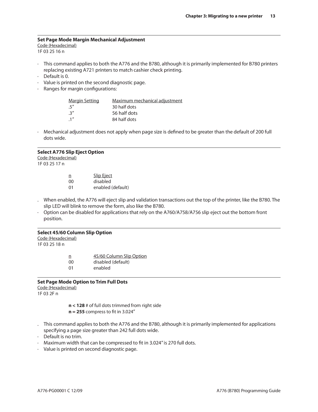 Cognitive Solutions B780 manual Set Page Mode Margin Mechanical Adjustment, Select A776 Slip Eject Option 