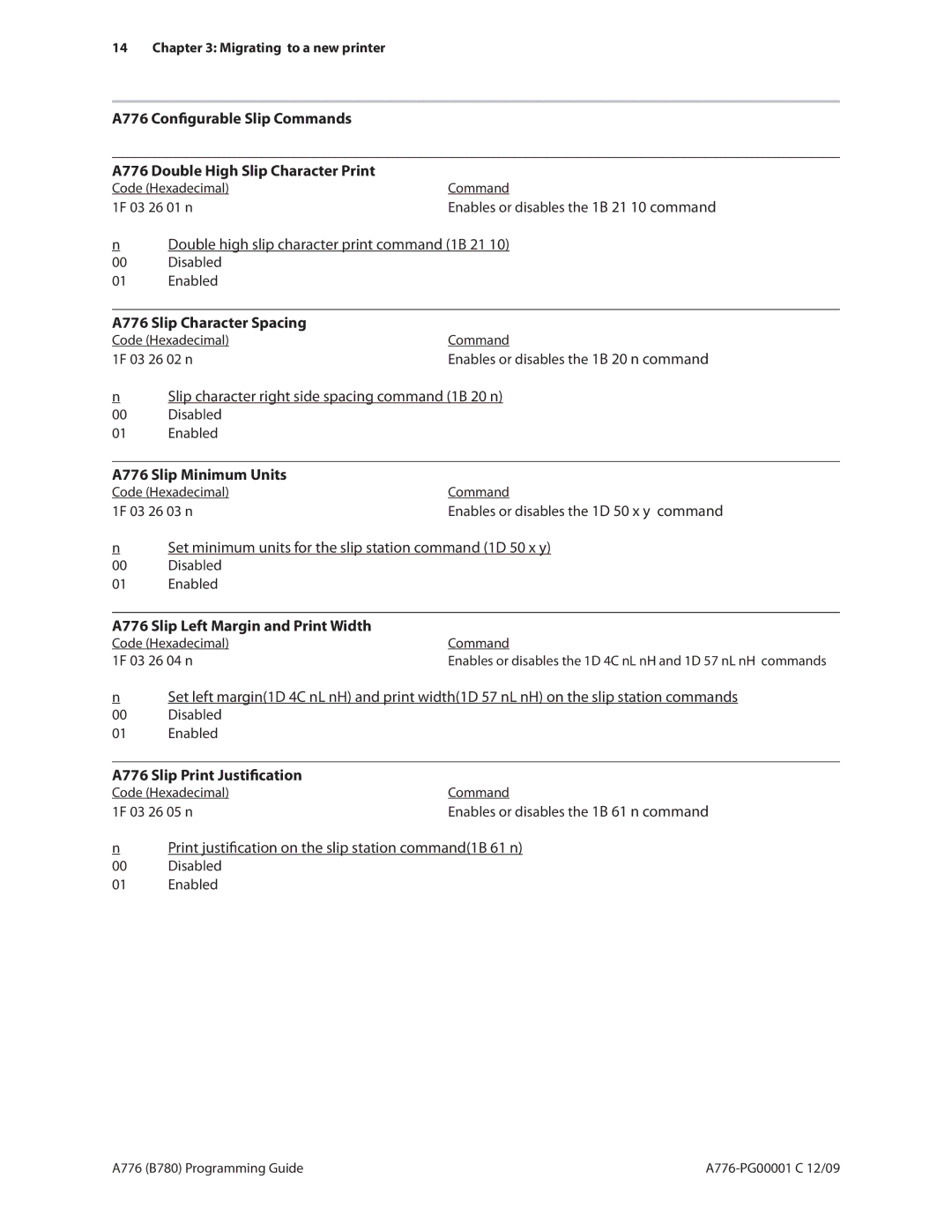 Cognitive Solutions B780 manual A776 Slip Character Spacing, A776 Slip Minimum Units, A776 Slip Left Margin and Print Width 