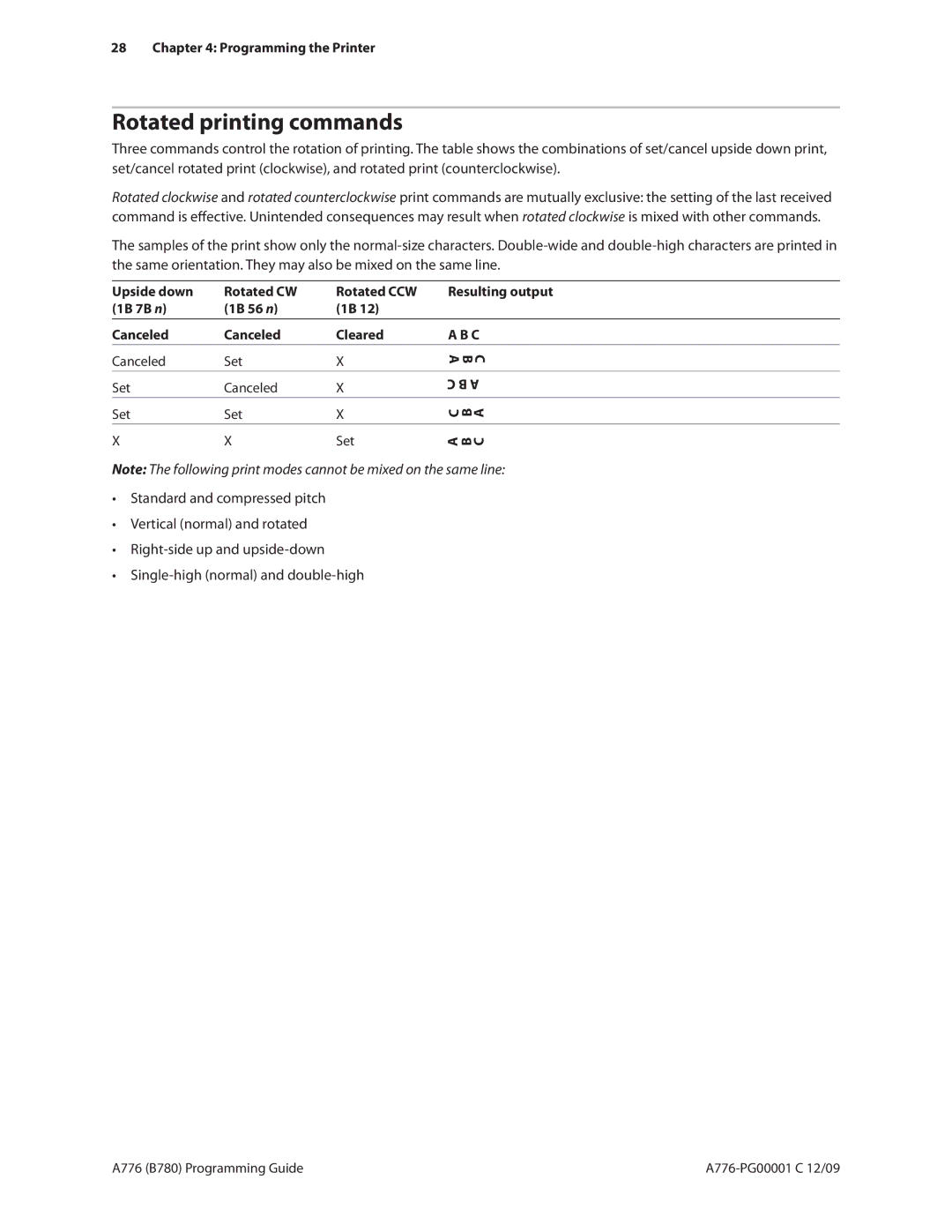 Cognitive Solutions B780, A776 manual Rotated printing commands 