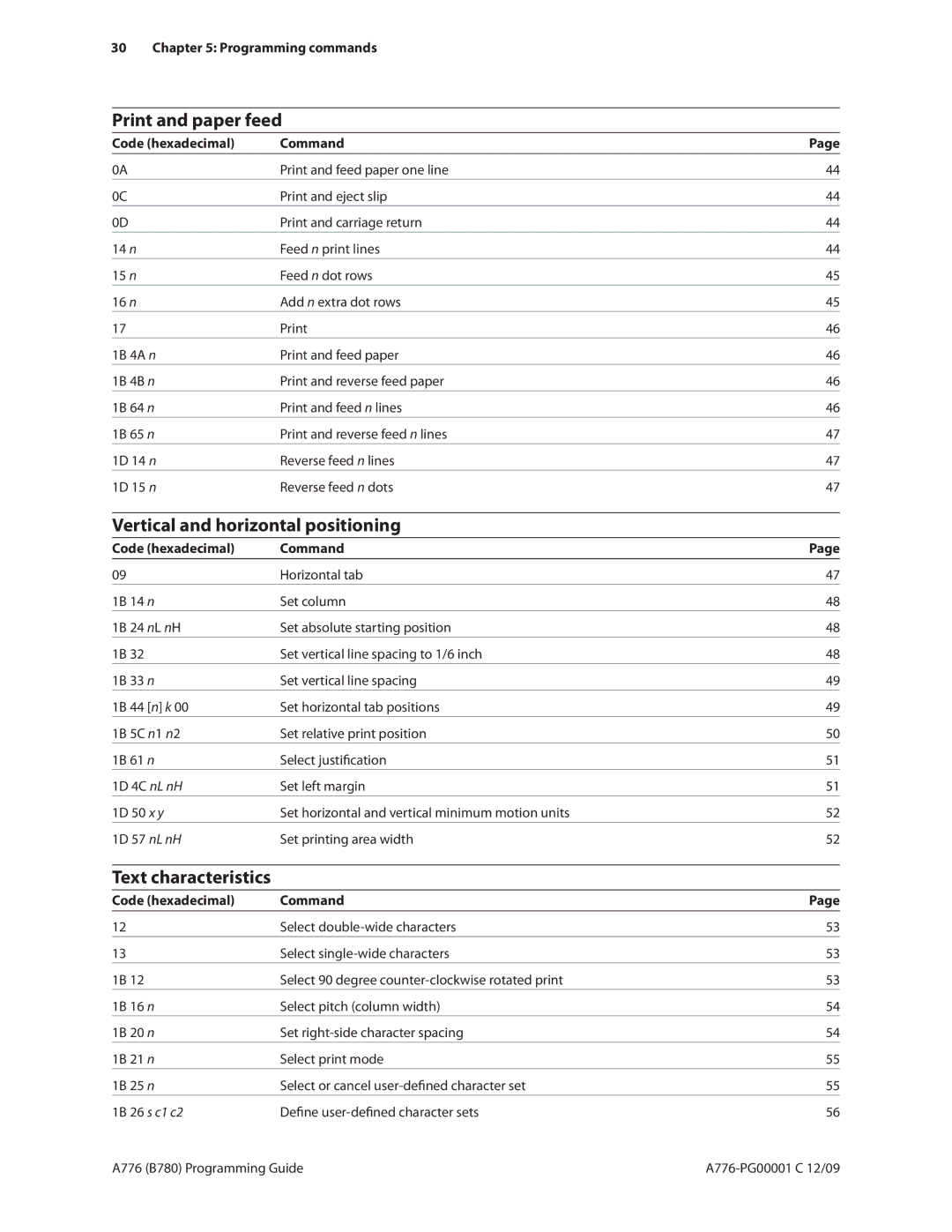 Cognitive Solutions B780, A776 manual Print and paper feed, Vertical and horizontal positioning, Text characteristics 